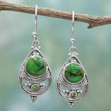 Green Turquoise-Look Antique Teardrop Hook Earrings