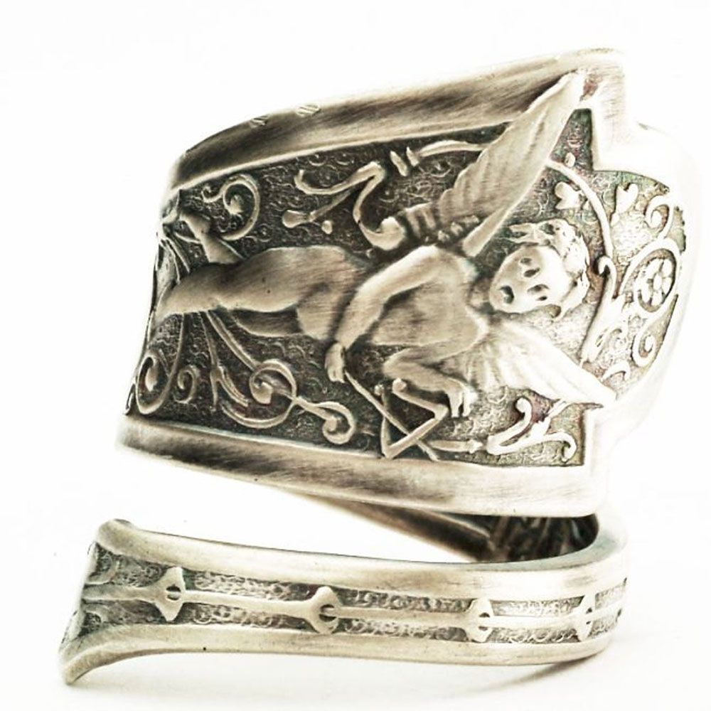 Antique Angel Engraved Spoon Wrap Ring