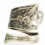 Antique Angel Engraved Spoon Wrap Ring