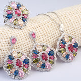 Multicolor Marquise CZ Flower Cluster Jewelry Set