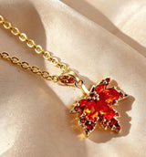 Red Maple Leaf CZ Pendant Necklace