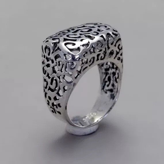 Silver Openwork Scroll Dome Ring