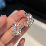 Silver Faceted Bead Half Hoop Earrings