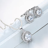 Round CZ Halo Pendant and Earring Set