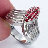 Ruby-Red CZ Marquise Cluster Cage Ring