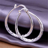Silver Engraved Oval Hoop Earrings