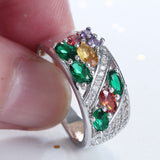 Multicolor Oval CZ Diagonal Pave Ring