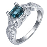 Teal-Blue Cushion CZ Twisted Pavé Ring