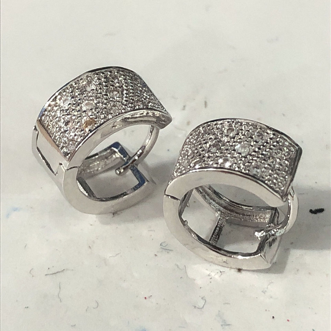 Wide Pavé CZ Huggie Hoop Earrings
