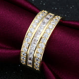 Gold Princess-Cut CZ Triple Row Band
