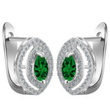 Green Marquise CZ Double-Halo Leverback Earrings