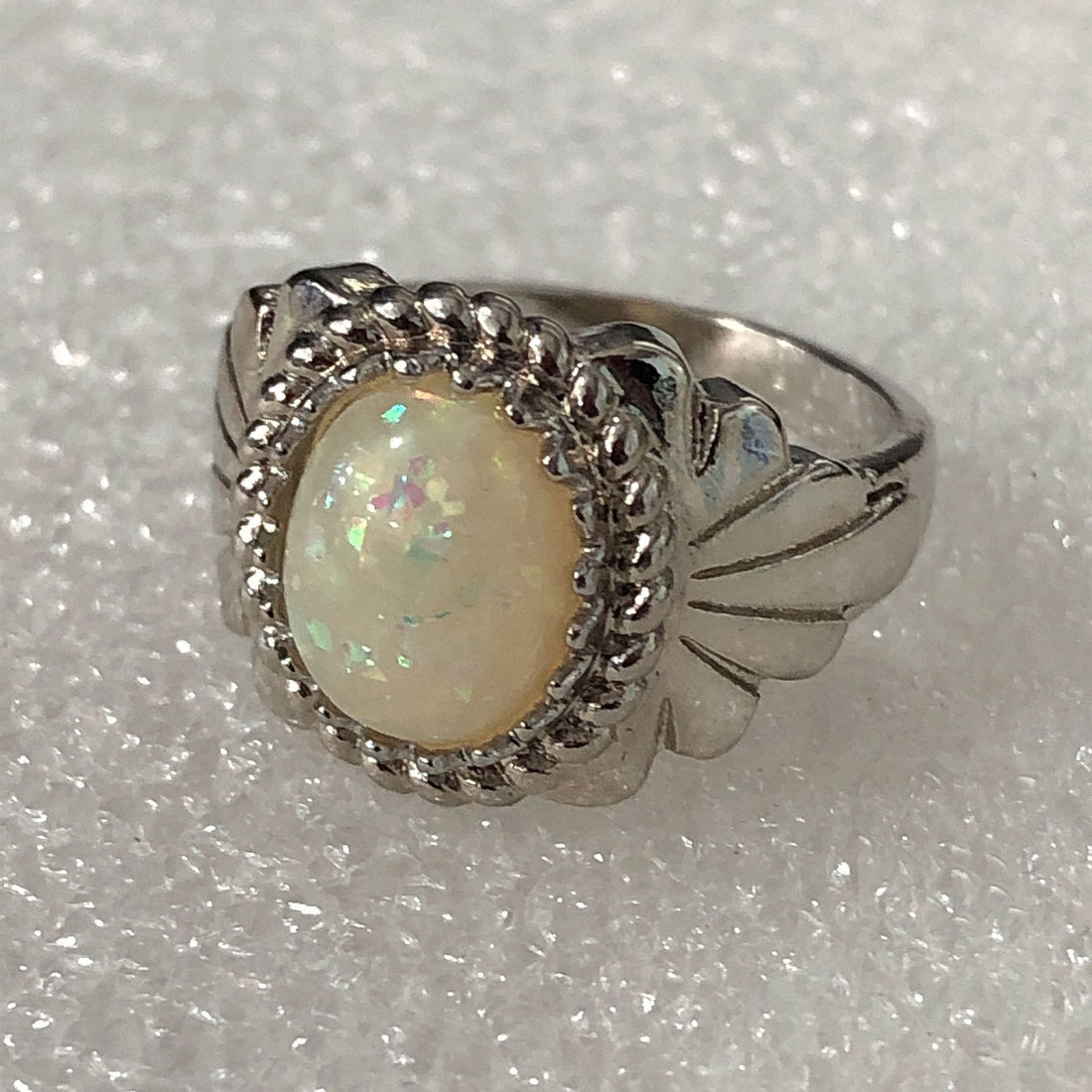 Opal-Look Oval Rope Bezel Shell Ring