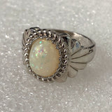 Opal-Look Oval Rope Bezel Shell Ring