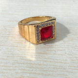 Ruby-Red Square CZ Men's Signet Ring