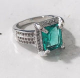 Emerald-Cut Teal CZ Pavé Statement Ring