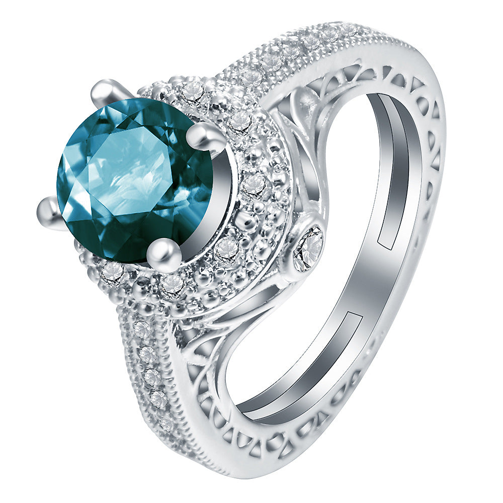 Teal Round CZ Filigree Halo Ring