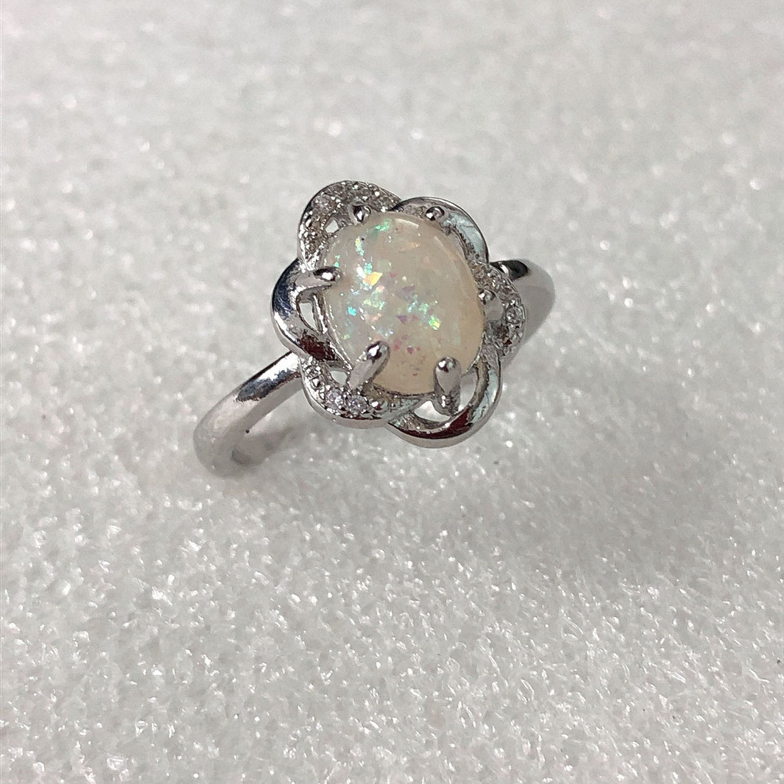 Opal-Look Oval Swirl Petal Ring