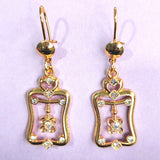 Red CZ Heart Arrowhead Drop Earrings