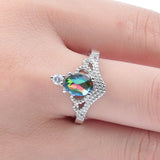 Rainbow Mystic Oval CZ Crown Ring