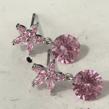 Pink CZ Star Flower Round Drop Earrings