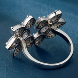 Pear CZ Double Flower Open Bypass Ring