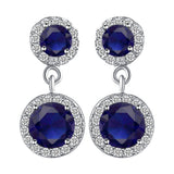 Sapphire-Blue Round CZ Halo Drop Jewelry Set
