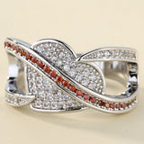 Red CZ Stripe Pavé Leaf Wrap Ring