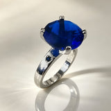Sapphire-Blue Oval CZ Solitaire Ring