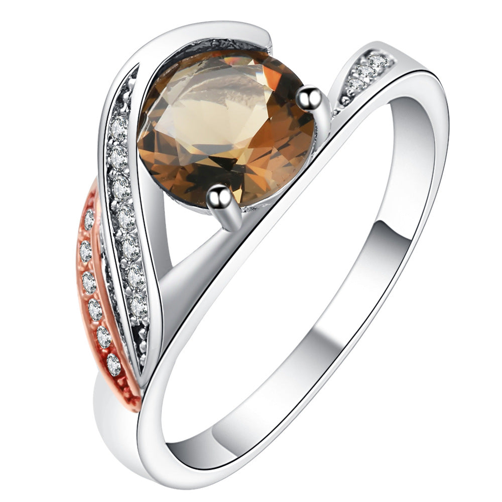 Champagne Oval CZ Two-Tone Swirl Ring