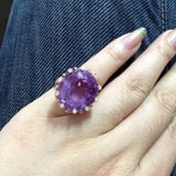 Purple Round CZ Rose Gold Crown Ring