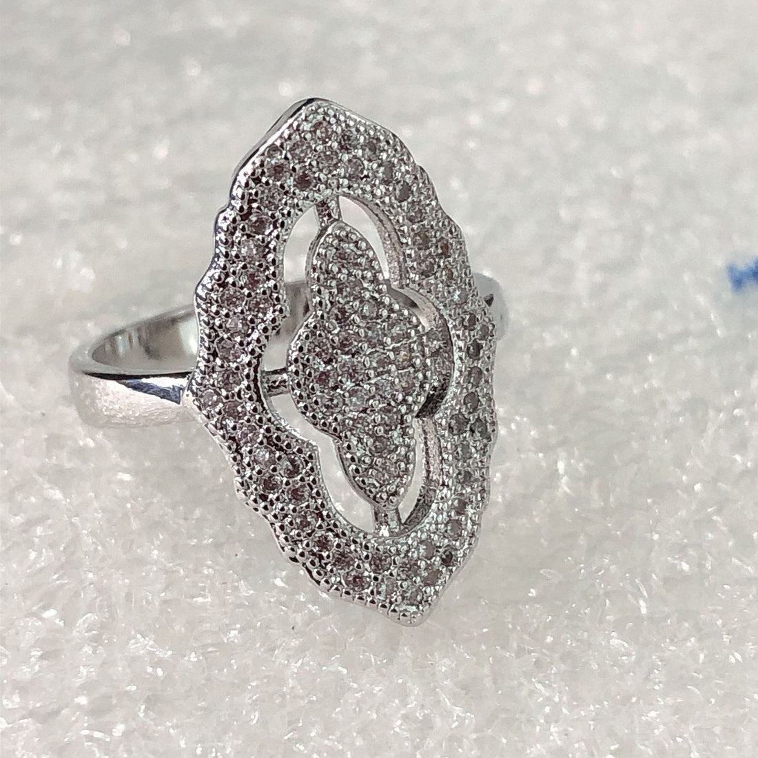Pavé CZ Quatrefoil Openwork Shield Ring