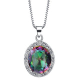 Rainbow Mystic Oval Halo Triple-Drop Jewelry Set
