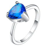 Sapphire-Blue Heart CZ Solitaire Ring
