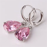 Pink Pear CZ Huggie Drop Earrings