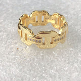Gold-Tone Greek Key CZ Wide Band Ring