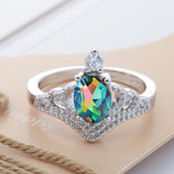 Rainbow Mystic Oval CZ Crown Ring