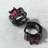 Emerald-Green Princess CZ Three-Stone Huggie Earrings
