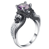 Aqua CZ Black Skull Solitaire Ring