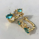 Aqua Pear CZ Gold Vine Lever-Back Earrings