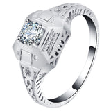 Round CZ Engraved Men's Signet Ring