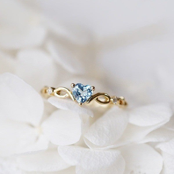 Aqua Heart CZ Infinity Gold Ring