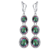 Rainbow Mystic Oval Halo Triple-Drop Jewelry Set