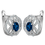 Sapphire-Blue Oval CZ Openwork Lever-Back Earrings