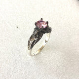 Pink CZ Black Vine Engagement Ring