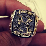 Initial R Monogram Gold Accent Signet Ring