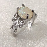 White Opal-Look Oval Filigree Side Ring