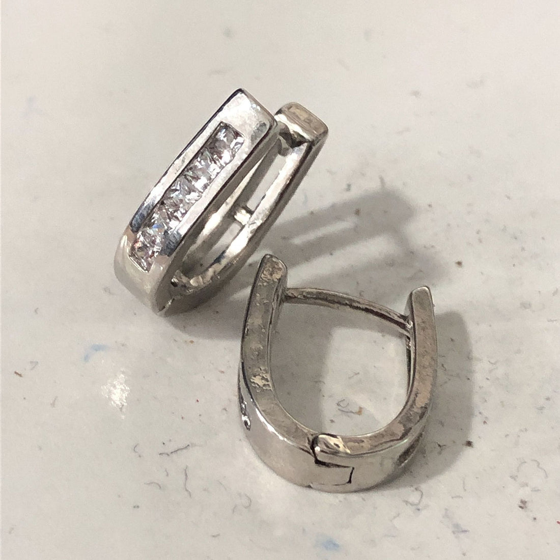 Channel CZ Oval U-Huggie Earrings