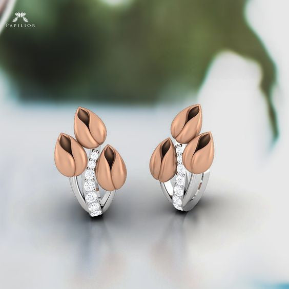Rose Gold Tulip Bud CZ Huggie Earrings