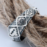 Oxidized Engraved Lettering Wide Band Ring
