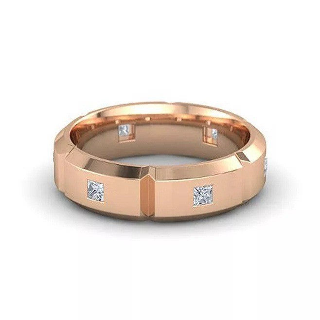 Square CZ Faceted Men's Band Ring